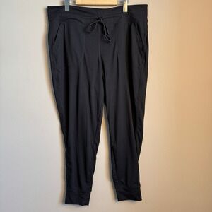 Lole Women Drawstring Waist Jogger Pants Black XL High Rise Side Pockets Stretch